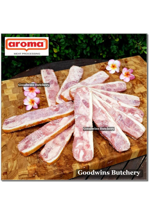 Pork Bali Aroma bacon STREAKY BACON frozen custom steak cuts 1cm 3/8" (price/pack 4pcs 550g)